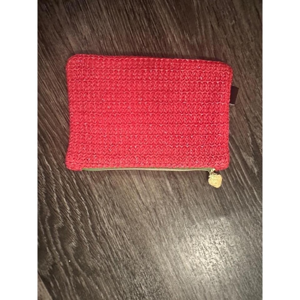 Ipsy Pink Woven Straw Cosmetic Bag Small Pouch with Heart Zipper Pull - Picture 3 of 3